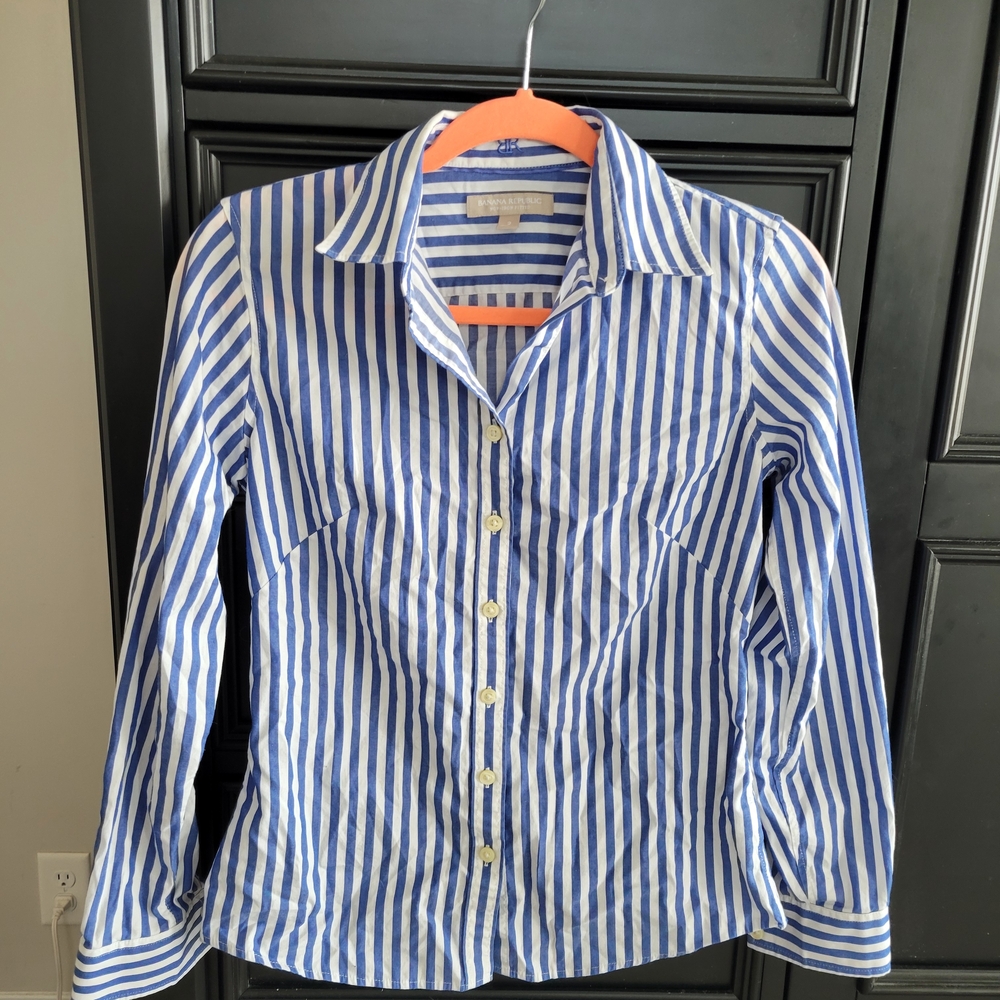 Banana Republic Navy and White Striped Shirt
